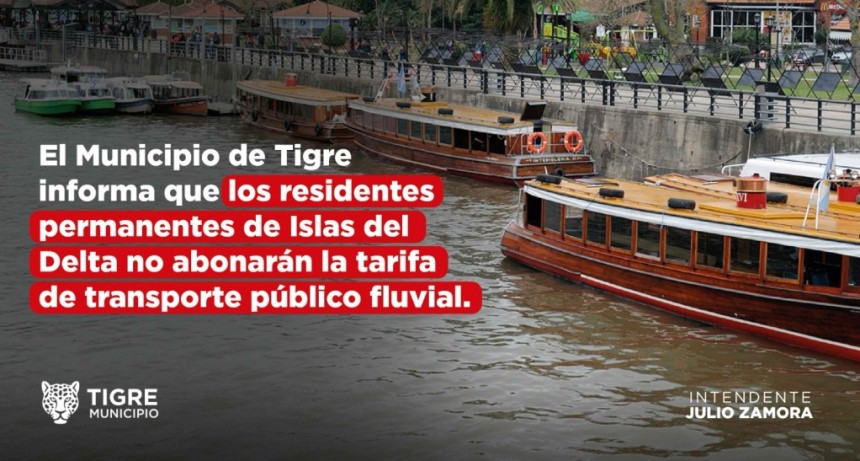 El Municipio de Tigre informa que los residentes permanentes de Islas del Delta no abonarán la tarifa de transporte público fluvial