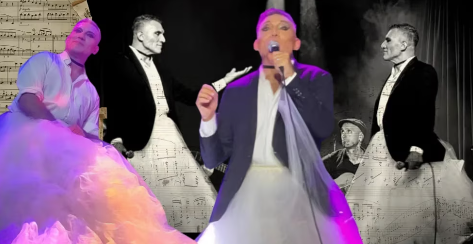 Profesor de la Universidad de día, Evita de noche: el experto en Proust que canta tango con un vestido blanco